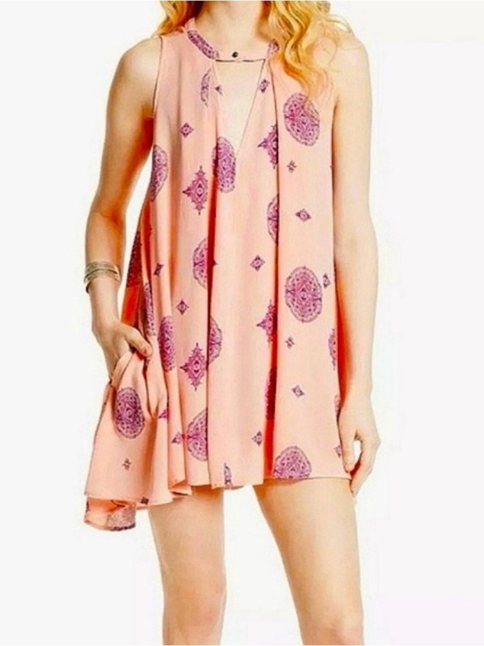 Free People Tree Swing Tunic Cut Out Dress Size XS Peach